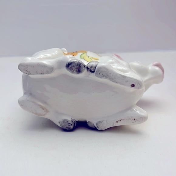 Vintage Old Ceramic Cow Creamer Laying Down Handpainted Flowers - Picture 7 of 9